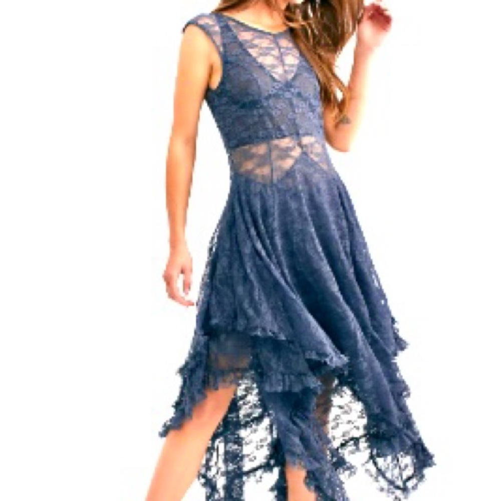 Free People Blue Gray Lace Dress
